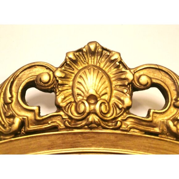 Vintage Italian Gilded Wood Oval Wall Mirror Ornate Rococo Shell - Picture 7 of 10